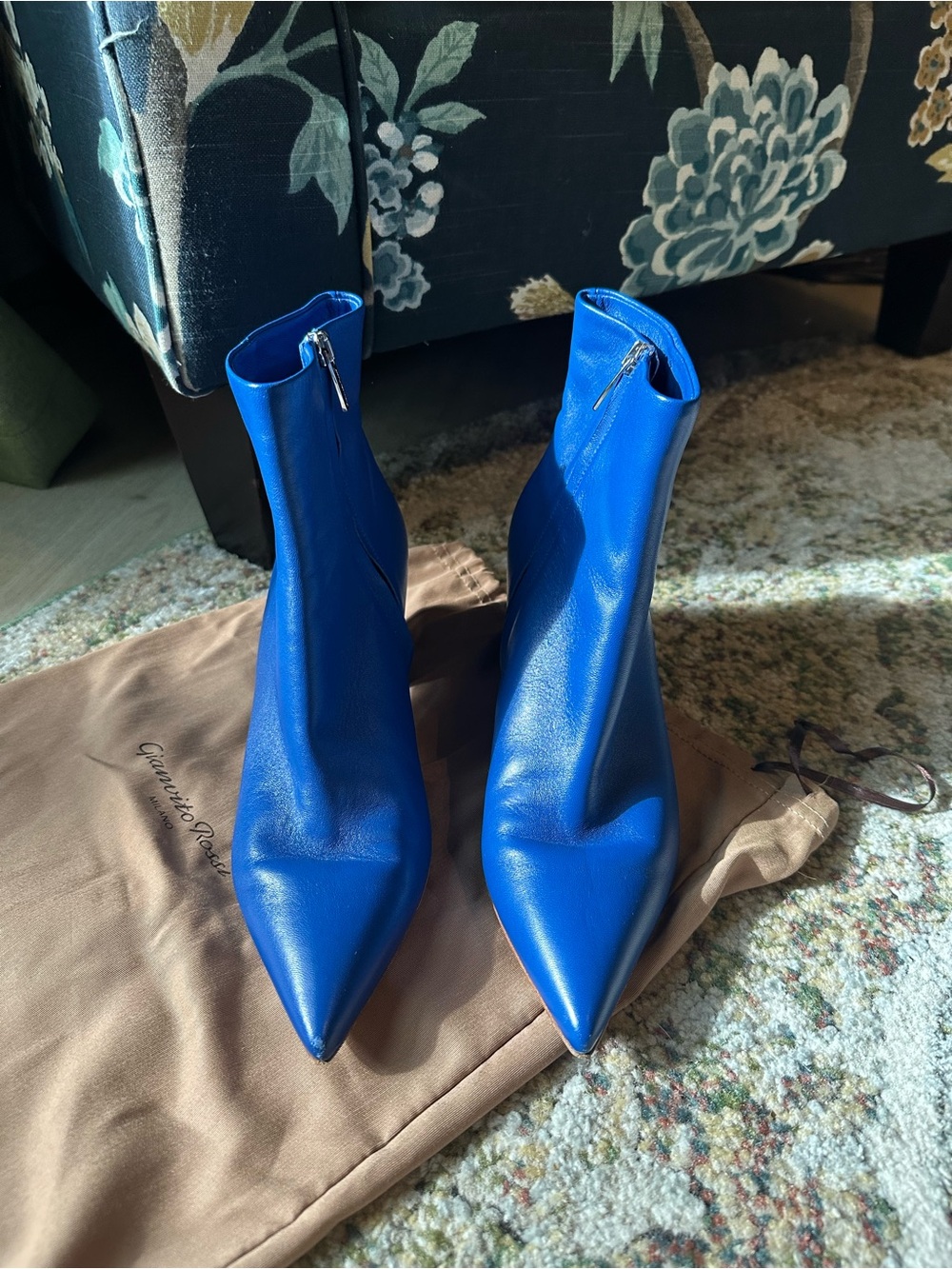 Gianvito Rossi Royal Blue Leather Ankle Boots - Picture 3 of 6